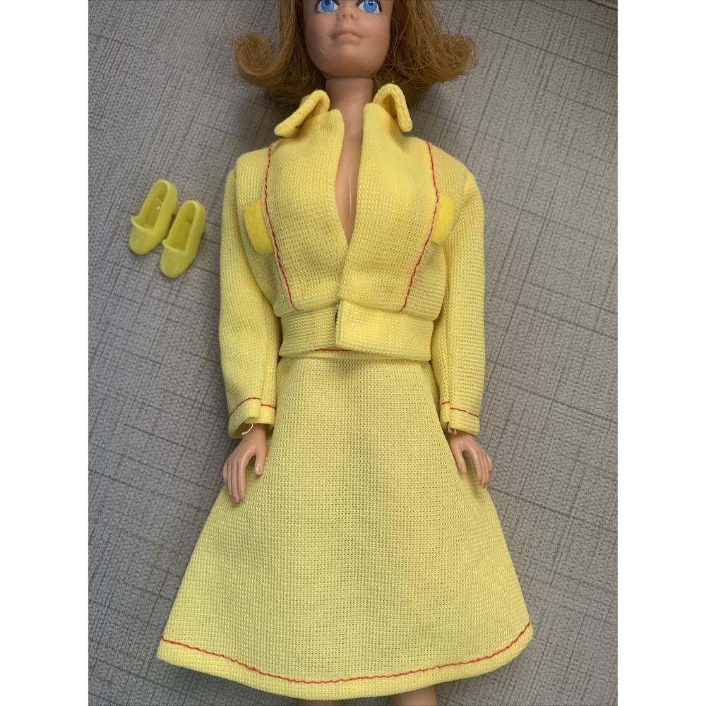 Vintage Barbie Rare yellow suit red stitching & shoes Hong Kong NO DOLL MINT